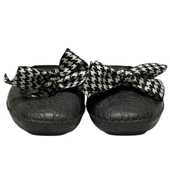 OKABASHI BLACK SLIDE SANDALS WITH CHECKERED BOW SZ ML - Picture 10 of 10